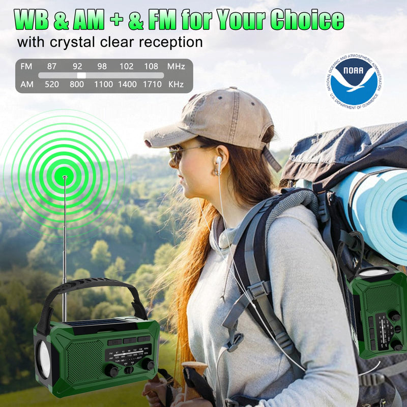 [Australia - AusPower] - 10000mAh Emergency Hand Crank Radio with LED Flashlight, AM/FM NOAA Portable Weather Alert Radio, Solar Powered Radio with Phone Charger, USB Charged, Headphone Jack, SOS Alarm, Compass for Outdoors 