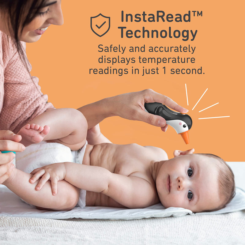 [Australia - AusPower] - Pure Enrichment® PureBaby® Penguin Ear Thermometer - InstaRead™ Technology, LCD Backlit Display, 10 Memory Settings, Dual Scale Readings, Fever Alert, & Cover - Ideal for All Ages, Babies and Children 