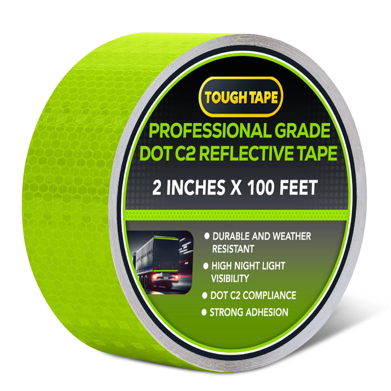 DOT C2 Reflective Tape 2IN x 100 FT - Safety Reflective Outdoor Waterproof Conspicuity Tape - Green Reflector Tape for Trailers, Vehicles, Boats - Strong Reflective Safety for Caution Warning Signs