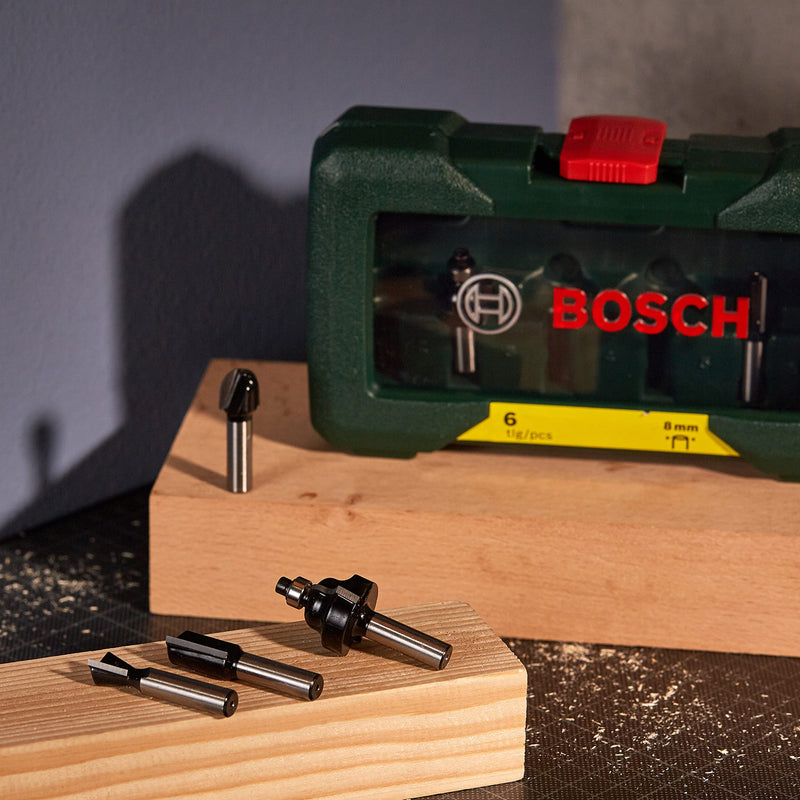 Bosch Home and Garden 6-Piece Carbide Cutter Set (for Wood, Shank 8 mm, Accessories Router) 8mm-Schaft 6 pieces.
