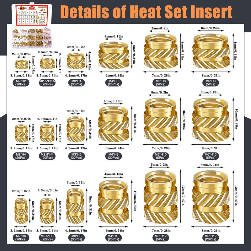 [Australia - AusPower] - 307 Threaded Inserts for Plastic Set, M2-M6 Heat Set Insert with M2-M8 Soldering Iron Tips, Brass Heat Set Insert Tool Metric Knurled Nuts Assortment Kit for Plastic and 3D Printing 