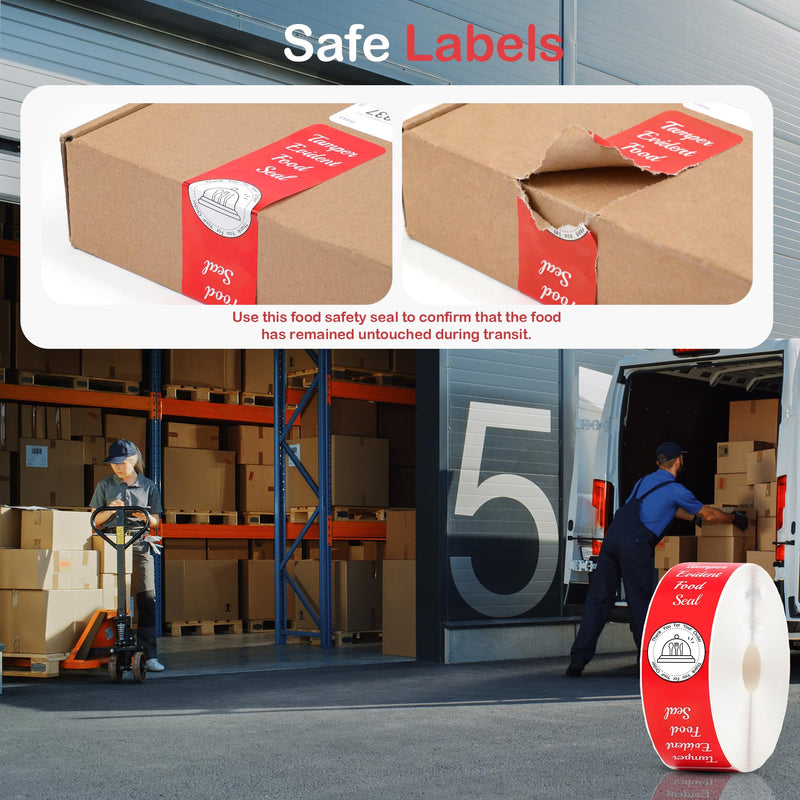 1000 Pcs Tamper Evident Stickers for Food Delivery 1.5 x 6 Inches Red Tamper-Proof Safe Seal Tape & Labels - for Sealing Drink, Food & Pizza Boxes to Preserve Freshness 1000