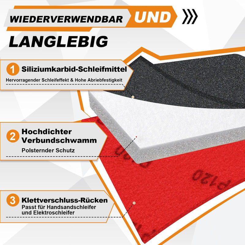 Sanding Sponge Set, 120-3000 Grit Wet & Dry Sandpaper, Pack of 27 | 70 x 100 mm silicon carbide sanding sponges, washable and reusable, flexible sanding block for wood, metal, car, furniture Mix Grit