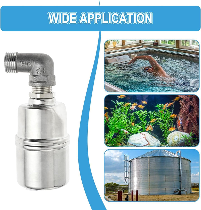 Auto Water Level Control Float Valve 1/2" 3/4" - 304 Stainless Steel, No Pump Needed for Water Tanks, Fish Ponds, Livestock Troughs, Hydroponics, Pool(2 Pack Long) 2 Pack