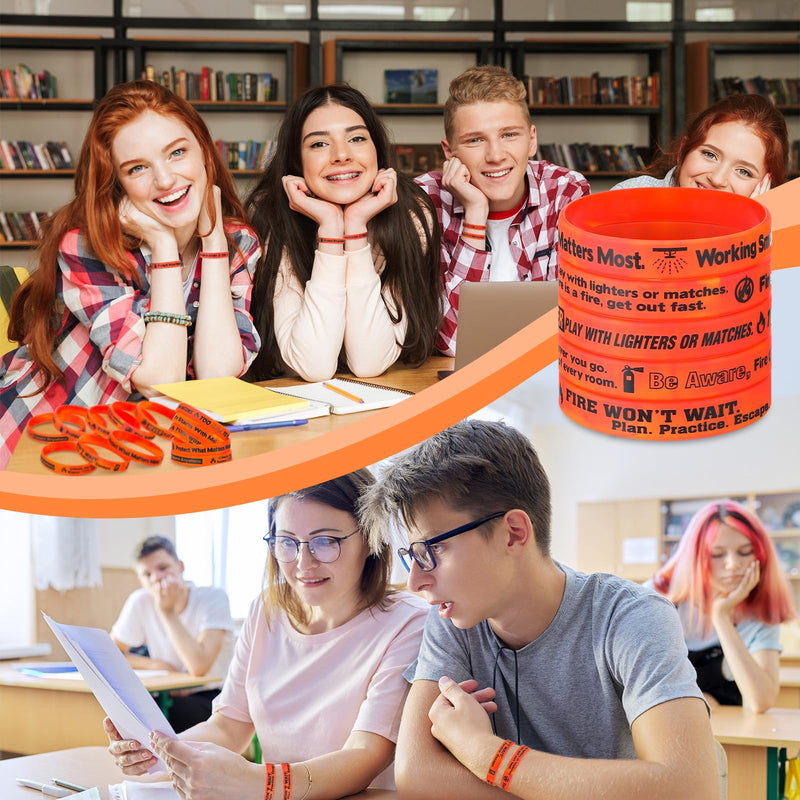 [Australia - AusPower] - 50 Pcs Fire Safety Awareness Bracelet Silicone Rubber Wristband with Tips Phrases for Awareness Gifts 