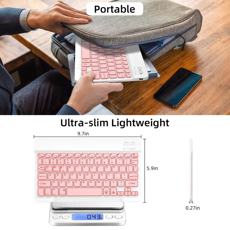 [Australia - AusPower] - XIWMIX Ultra-Slim Wireless Bluetooth Keyboard-7 Colors Backlit Universal Rechargeable Portable Keyboard for iPad Pro/Air/Mini/iPad 9.7/iPad 10.2/Samsung Tablet & Other iOS Android Windows Devices-Pink light pink backlit 
