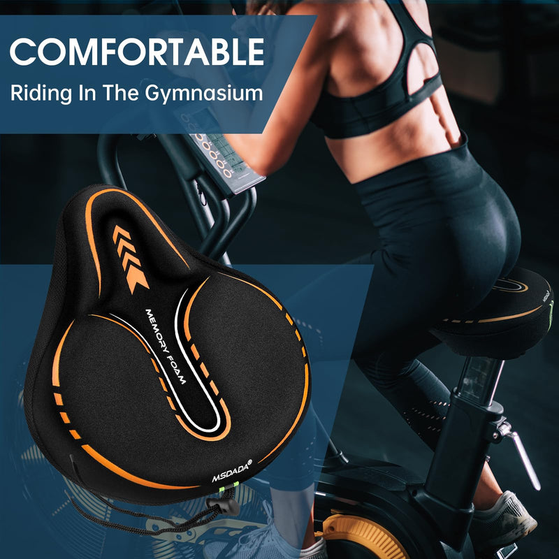 MSDADA New Large Gel Bike Seat Cover, Extra Soft Bike Seat Cushion for Men Women Comfort Wide, Fits Indoor/Outdoor/Exercise Bikes (11.22 inch x 10.03 inch) Orange
