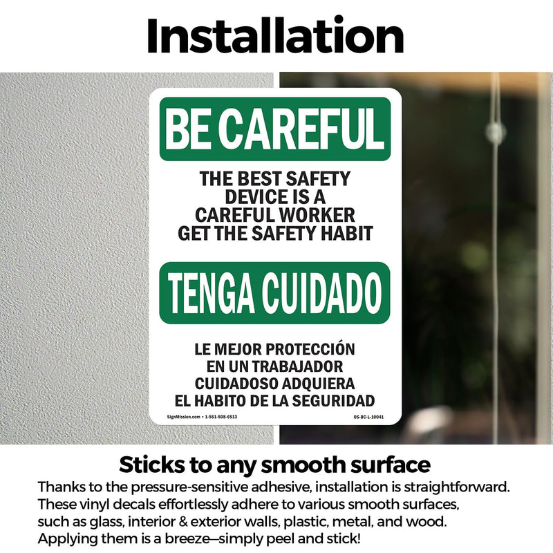 Safety Device Careful Worker Bilingual OSHA Be Careful Vinyl Decal Label 14 Inch x 10 Inch - 5 Pack 5 Pack of 14" x 10"