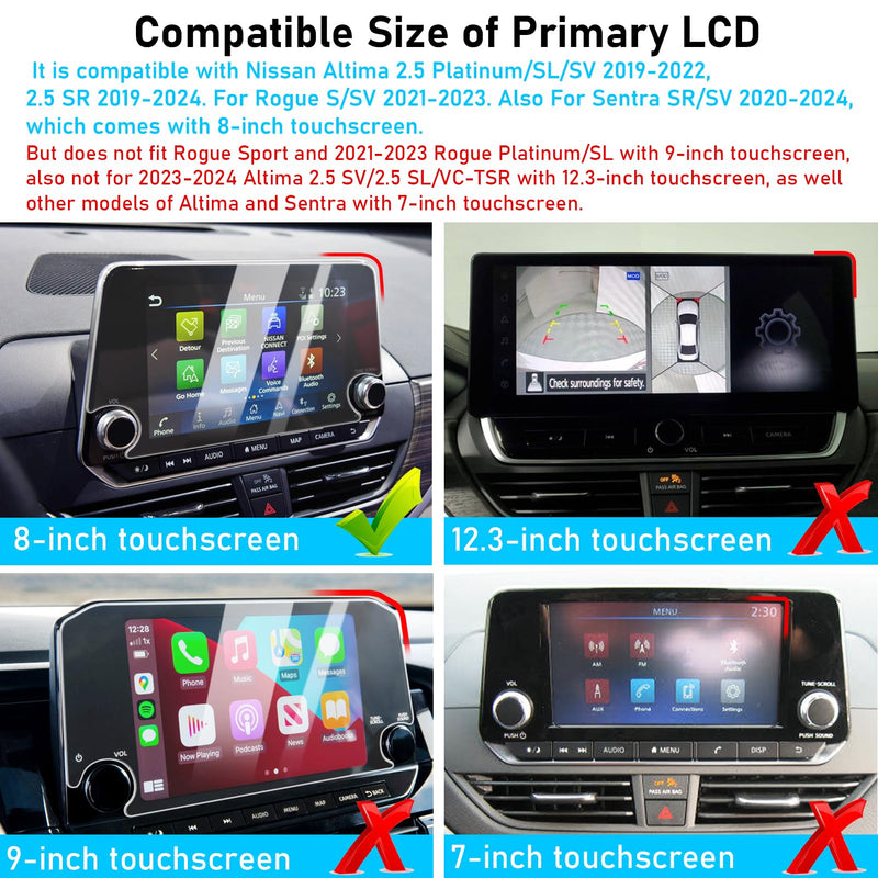 [Australia - AusPower] - TTCR-II Navigation Display Screen Protector For Nissan Altima 2019-2021 and For Sentra 2020-2021, Console Touchscreen Protector With 8-Inch, Tempered Glass Protective Film (For 8" Altima/Sentra) For 8" Altima/Rogue/Sentra 