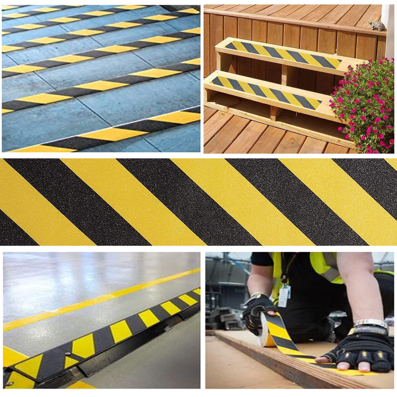 4" X 16.4ft Grip Tape, Non Slip Safety Anti Slip Tape for Stairs Steps Black/Yellow Non Skid Tread High Traction Friction/Strong Grip Abrasive Adhesive Hazard Caution Tape 4 Inch X 16.4ft