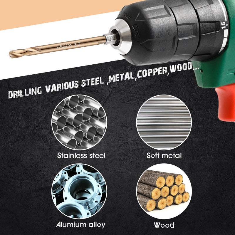Lounsweer 90 Pcs Cobalt Drill Bits Double End Drill Bits for Hardened Steel Wood Cast Plastic High Speed Metal Stainless Steel Bit (1/8 Inch) 1/8 Inch