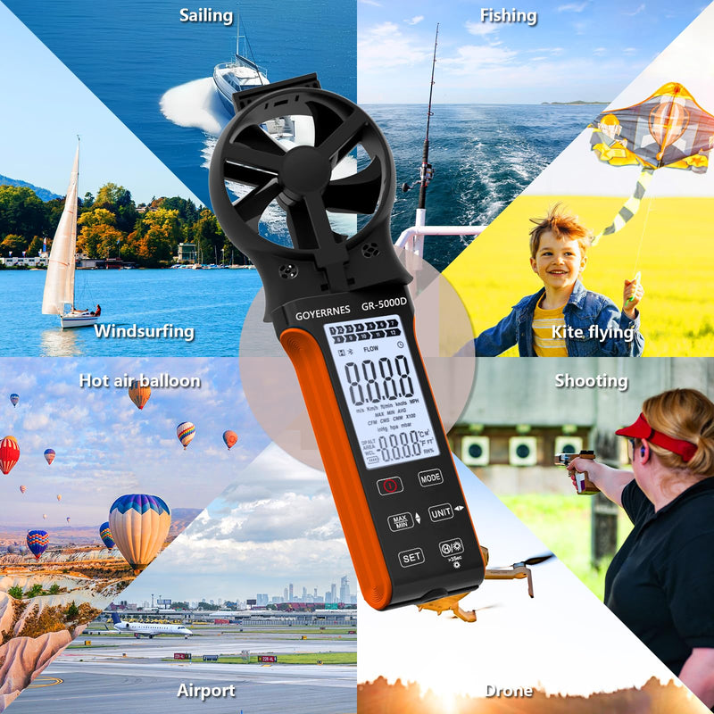 [Australia - AusPower] - Air Flow & Wind Speed Meter, Handheld CFM Anemometer with Waterproof Touch Button, CFM Meter Gauge Air Velocity Measuring Device for HVAC Outdoor [Rechargeable] 