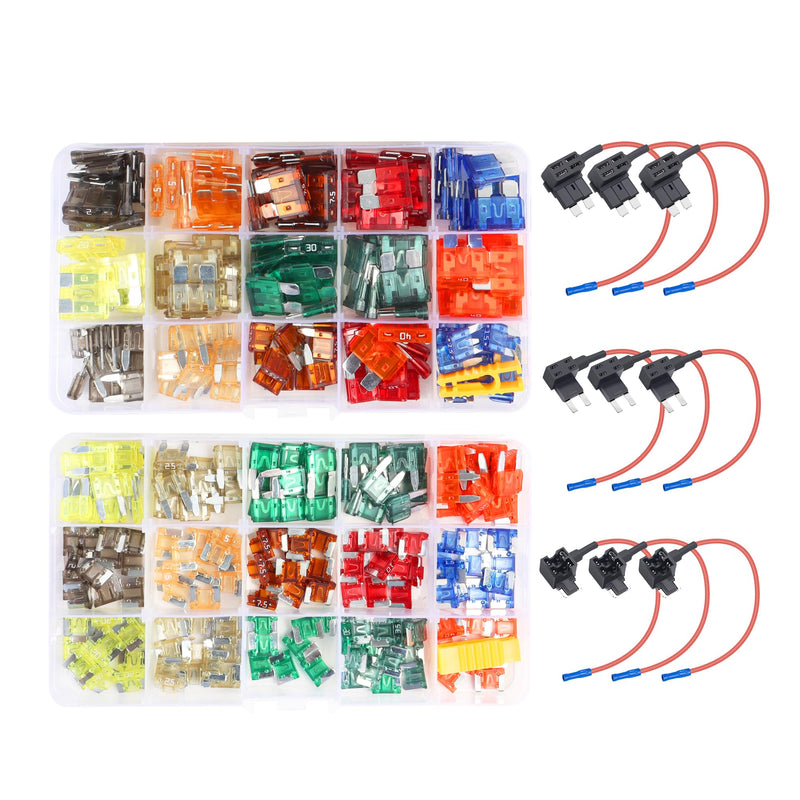 MulWark 351pc Assorted Standard Auto Car Truck Blade Fuses Set- 5A 7.5A 10A 15A 20A 25A 30A-ATC/APR/ATO+ATM Mini-Automotive-Blade-Fuse Assortment Kit 351 pc (Standard & Mini)