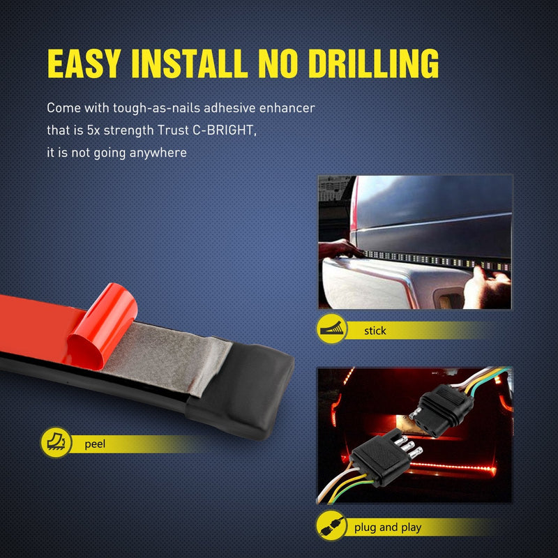 [Australia - AusPower] - Nilight TR-04 Truck Tailgate Bar 60" Triple Row 504 LED Strip with Red Brake White Reverse Sequential Amber Turning Signals Strobe Lights，2 Years Warranty 60" LED Strip 