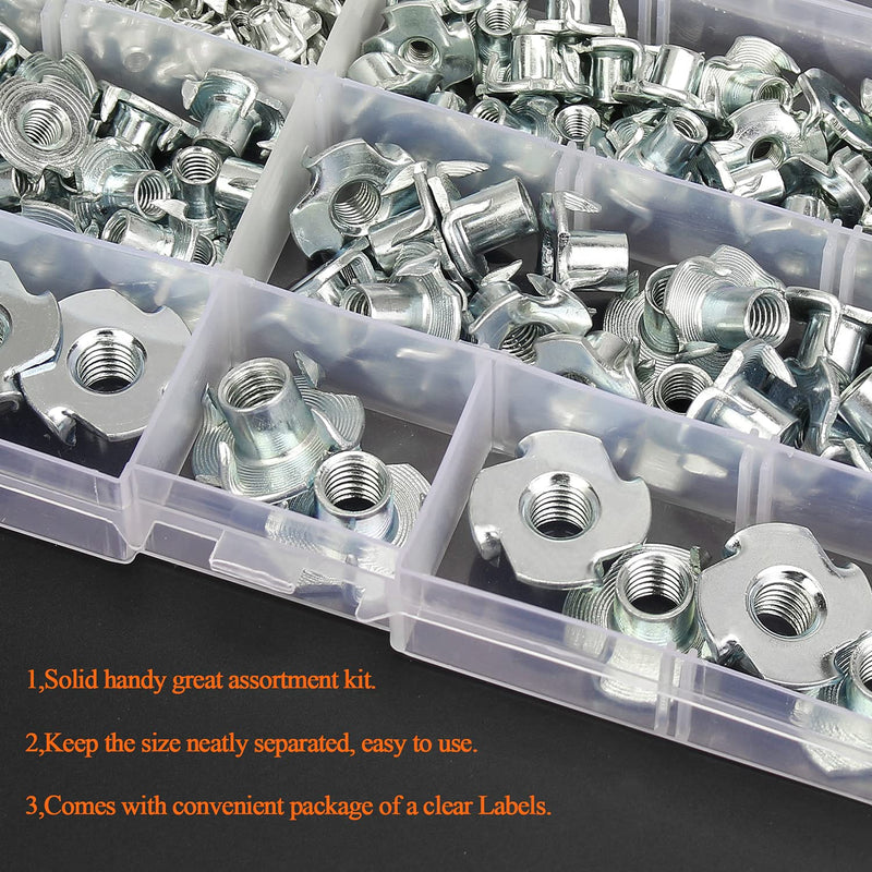 [Australia - AusPower] - 120 Pieces M3 M4 M5 M6 M8 T Nuts Four Claw Nuts Assortment Kit for Wood, Rock Climbing Holds, Cabinetry 