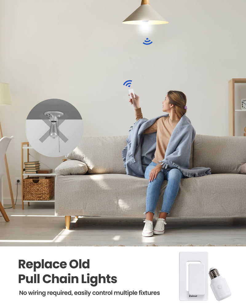 [Australia - AusPower] - 500W Remote Control Light Bulb Socket, Wireless Light Switch for Pull Chain Lighting Fixture, E26 E27 Bulbs Base Holder, Programmable, No Wiring Needed, for Bedroom, Stair, Closet & Garage 1 Switch 1 Socket 