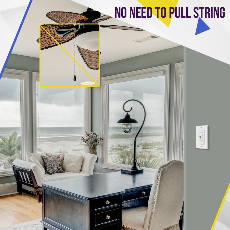 [Australia - AusPower] - ENERLITES 3 Speed Ceiling Fan Control and Dimmer Light Switch, 2.5A Single Pole Light Fan Switch, 300W Incandescent Load, No Neutral Wire Required, 17001-F3-W, 120 Volts (AC), White, 2 Pack 