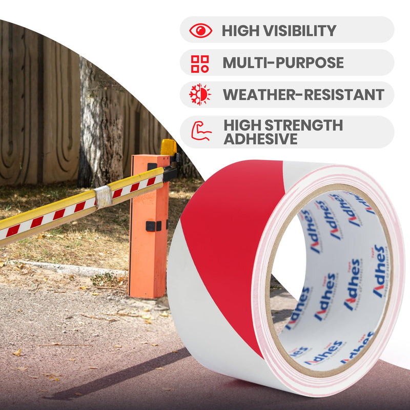 ADHES Red White PVC Safety Tape 3Rolls, 2in x 54ft, High Visibility Hazard Tape for Outdoor Construction Warning, Self Adhesive Warning Tape for Steps 2in x 18yd red and white 3