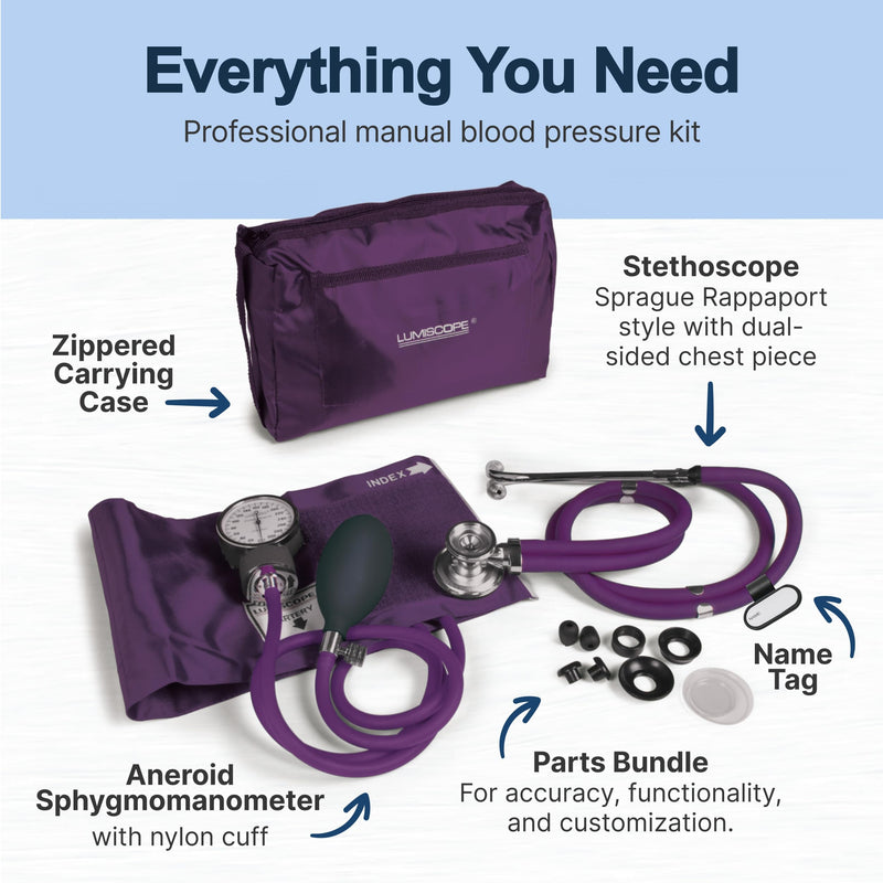 [Australia - AusPower] - Lumiscope Professional Blood Pressure Kit - Stethoscope, Manual BP Cuff, Sphygmomanometer - Grape 