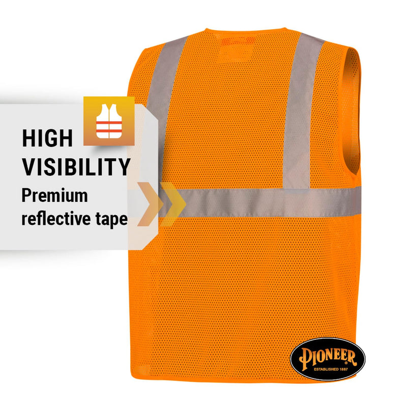 Pioneer Hi Vis Self-Extinguishing FR Safety Vest for Men & Women - Flame Resistant Mesh with Reflective Tape - Class 2 X-Large Orange