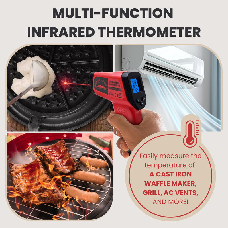 [Australia - AusPower] - Infrared Thermometer Gun – Laser Temperature IR Gun for Cooking Waffles, Pizza, Baking, Griddle, HVAC, Engine - Wide Range (-58°F to 716°F) Adjustable Emissivity & LCD Display 