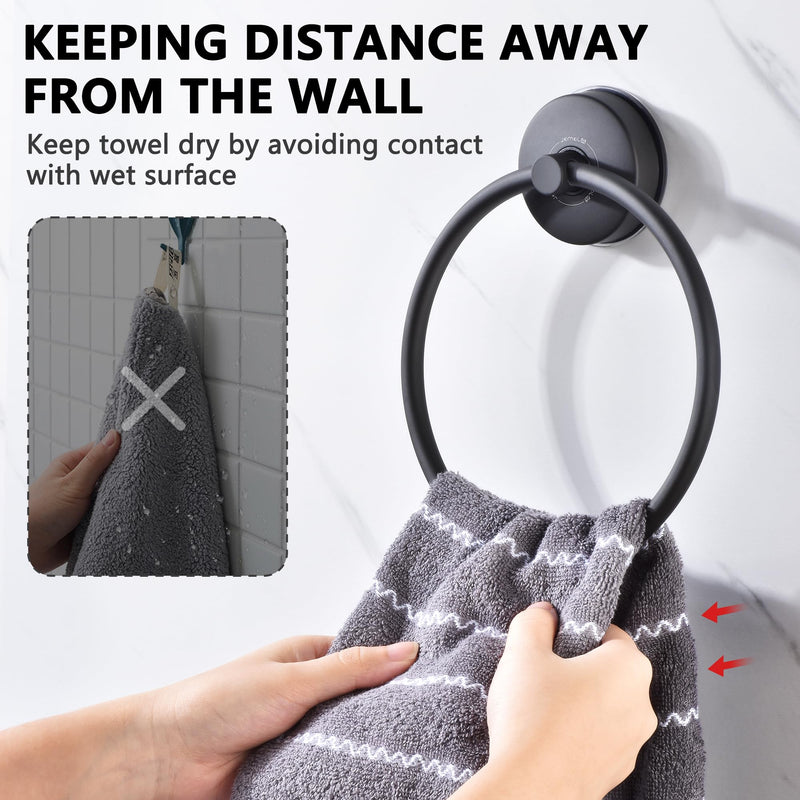 JOMOLA Towel Ring Suction Towel Holder for Bathroom Stainless Steel Kitchen Towel Rail Rack Drill Free Bath Towel Holder Bathroom Accessories Matte Black Matte Black,1 Pcs