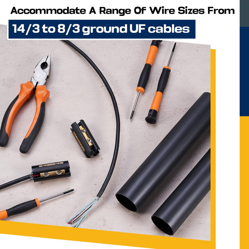 [Australia - AusPower] - 2 Sets Underground Wire Splice Kit Suit for 14/3 to 8/3 Range Direct Burial Uf Wire Handle up to 600 Volts Maximum Includes Connectors and Shrink Tube Electrical Cable 2 