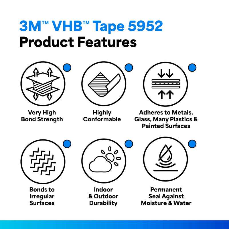 [Australia - AusPower] - 3M VHB Heavy Duty Mounting Tape 5952, 0.5" width x 5yd length (1 Roll) (4 Pack (1 Roll)) 1 Pack (1 Roll) 