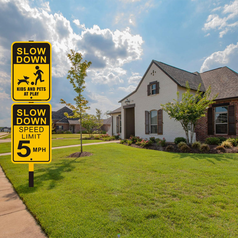 1 Pcs 6 Ft Traffic Road Street Sign Post Stakes Driveway Stand Heavy Duty Metal for Outdoor Lawn Yard Fence Parking Stop Outside Fits Signs 10 to 18 Inch Adjustable Black Yellow Yellow Black-1