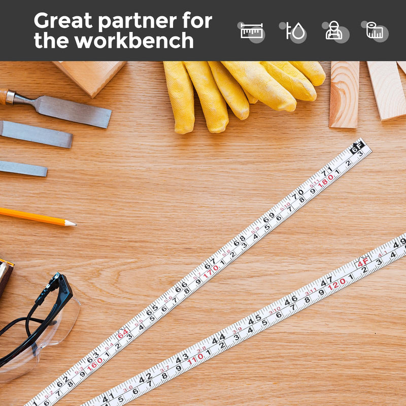 6 Pieces 6 ft Self Adhesive Measuring Tape Adhesive Backed Double Scale Ruler Measuring Tape for Work Woodworking Workbench Saw Drafting Table(White) White
