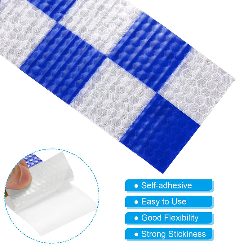 PATIKIL Reflective Tape, 1 Roll 10 ft x 2-inch Waterproof Adhesive High Visibility Caution Warning Safety Tape Reflector for Trucks Trailers Cars, Square Blue White