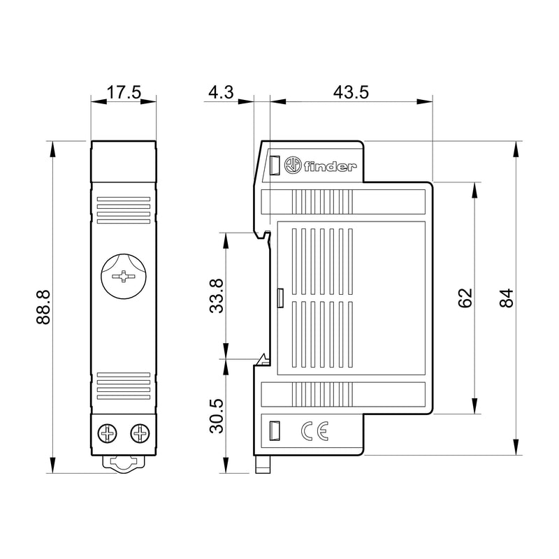 Finder 7t8100002303pas Cupboard 1 NO 10 A with Adjustable Thermostat