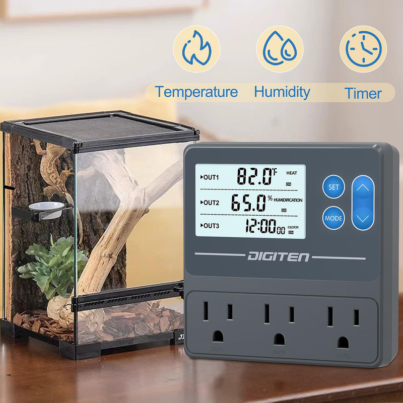 [Australia - AusPower] - Digital Temperature Humidity Controller Pre-Wired Outlets for Mushroom, Reptile, Heating/Cooling On Outlet 1, Humidifier/Dehumidifier On Outlet2, Timer On Outlet 3 