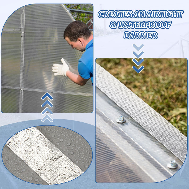 Fuyoooo 2 Roll 1.18in x 131 ft in Total Aluminum Polycarbonate Tape, Heavy Duty Waterproof Sealing Insulation Greenhouse Tape, Self Adhesive UV Heat Resistant for Greenhouse Roofing Outdoor Repairs
