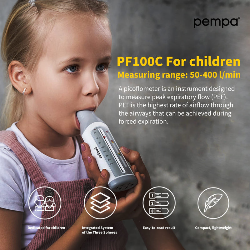 [Australia - AusPower] - PEMPA Peak Flow Meter with Mouthpiece - Peak Flow Meter Universal for Children for Monitoring Lung Function COPD Asthma and Breathing Function 