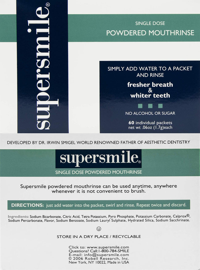 Supersmile Powdered Mouth Rinse - Clinically Proven to Freshen Breath and Whiten Teeth - Convenient TSA Approved On-the-Go Oral Mouthwash Packets - No Sugar or Alcohol 36 Ounce (Pack of 1)