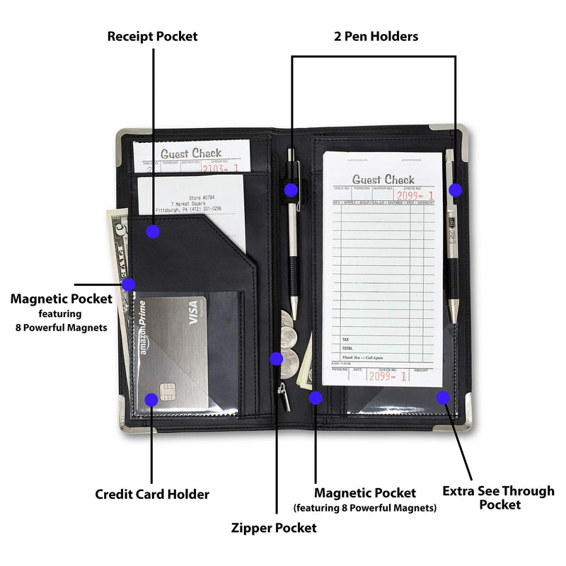 [Australia - AusPower] - Premium Server Book, Newly Improved Magnetic Bulk Pockets for 2022, 2 Pen Holders, Zipper Pocket, Firm Writing Surface Black Smooth 