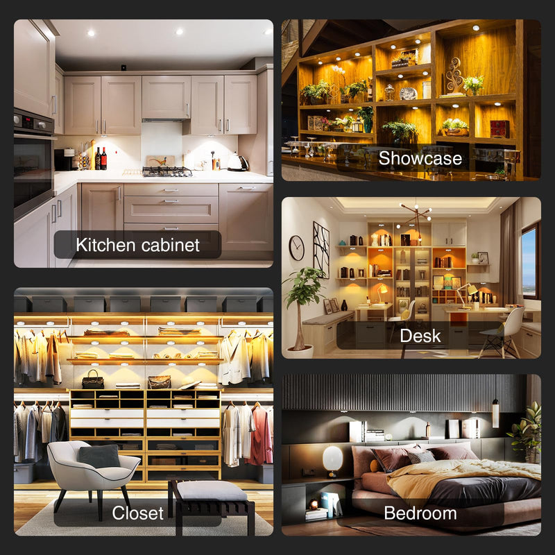 [Australia - AusPower] - Puck Lights with Remote Control Rechargeable,Wireless Under Cabinet Lighting,2000mAh Battery Operated Tap Push Touch Lights,Stick On Lights for Counter,Shelf,Bookcase (White, 3 Pcs) 3 PACK White 