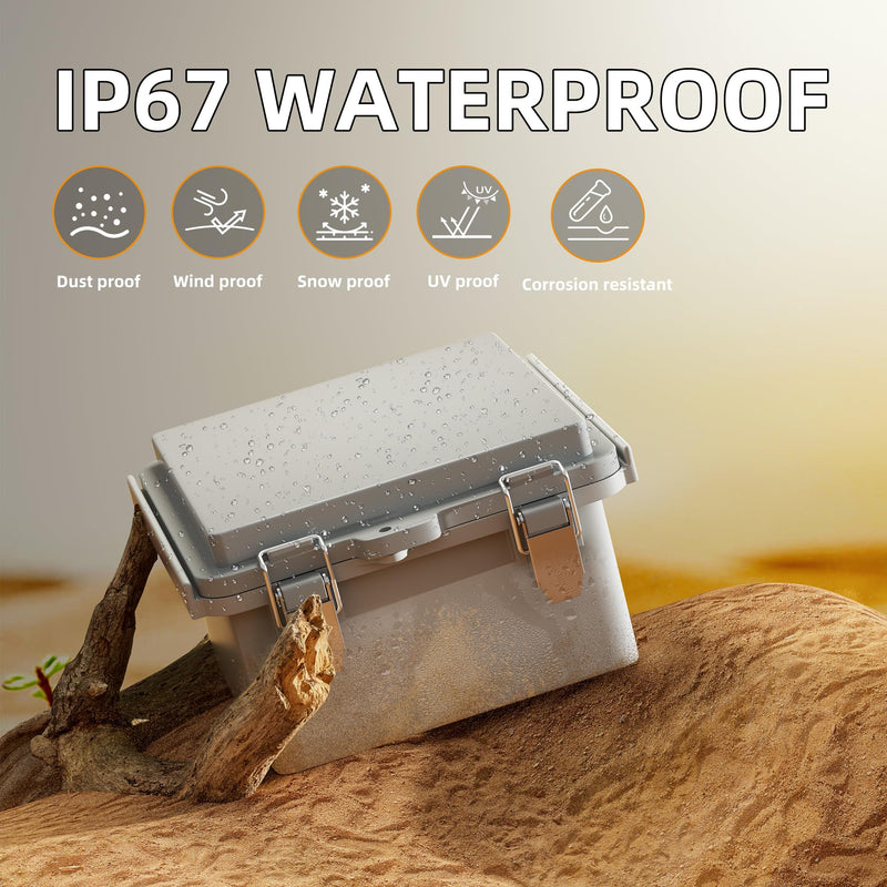 [Australia - AusPower] - Joinfworld Outdoor Electrical Box Waterproof IP67 6X6 Plastic Project Box Enclosure Weatherproof for Wifi Electronics Solar Network Marine Outside with Stainless Steel Hinged 5.9"x5.9"x3.5" 