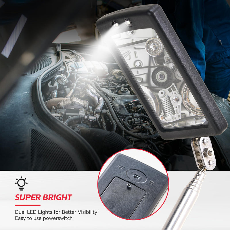 [Australia - AusPower] - Telescoping Inspection Mirror LED Lighted Flexible Inspection Mirror 360 Swivel for Extra Viewing (LED Telescoping Inspection Mirror) LED Telescoping Inspection Mirror 