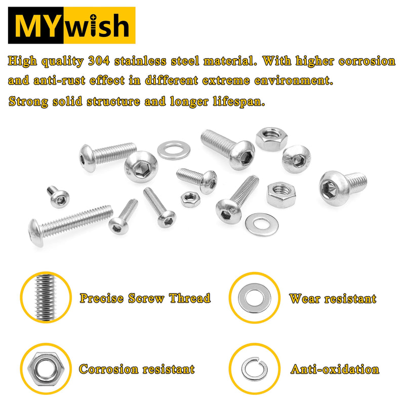 [Australia - AusPower] - 550Pcs M3 Screw Assortment Kit 304 Stainless Steel Hex Socket Button Head Socket Cap Metric Screws Bolts, Flat & Spring Lock Washers/Nuts/Hex Wrenche M3*6/8/12/14/16/20/25mm Silver 550 Pcs Hex Button Head - M3 