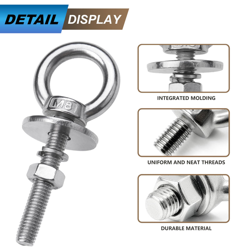 4 Pack M12 Eye Bolts with Nuts, 304 Stainless Steel 1/2" x 3" Heavy Duty Lifting Eye Bolts, Metric M12×77mm Ring Eye Bolt for Hanging, Tie Down, Outdoor & Hardware Fixing (4, 1/2"x3") 1/2"x3" 4