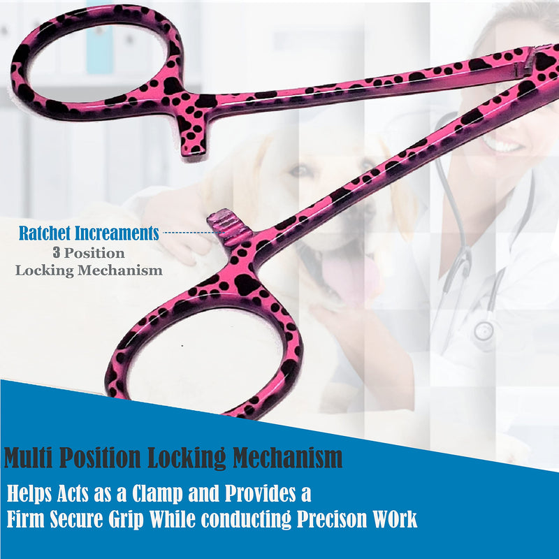 A2Z SCILAB Dog Pet Ear/Nose Hair Puller Grooming Hemostat Locking Forceps Pliers, 5.5" (14cm), Straight (Pink Paws) Pink Paws