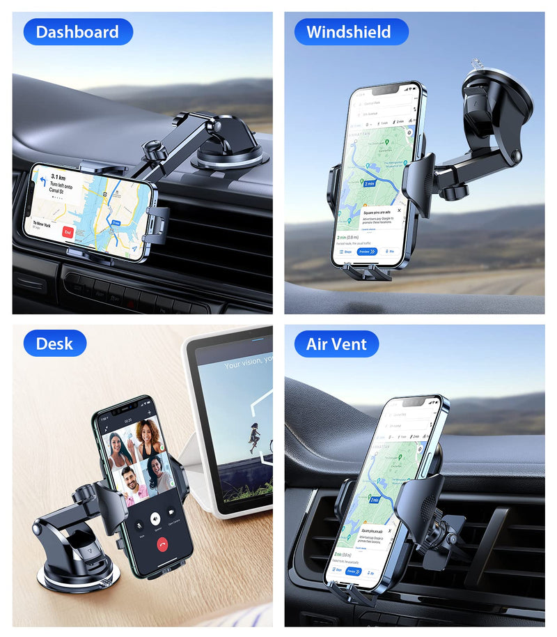 [Australia - AusPower] - VICSEED Phone Holders for Your Car [Super Suction Power & No-Wobbling] Universal Cell Phone Mount Dashboard Windshield Vent Long Arm Hands Free Cradle Fit for iPhone, Android and All Smartphones Classic Black 