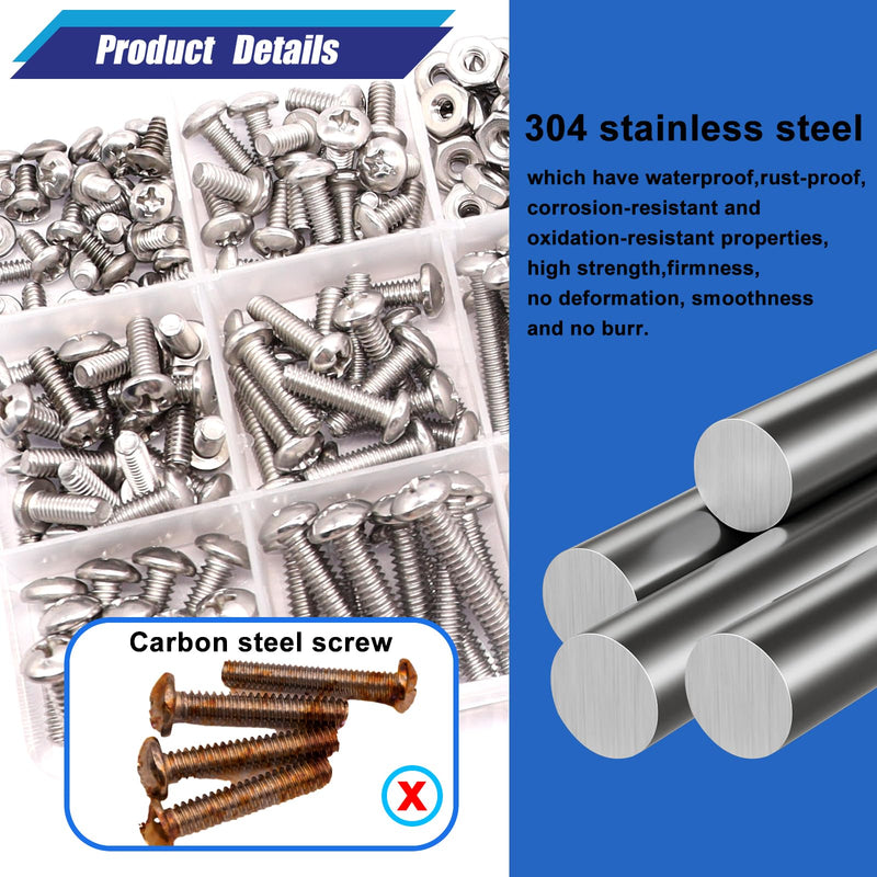 [Australia - AusPower] - Taiss Machine Screws Nuts and Bolts Assortment Kit,304 Stainless Steel Bolts and Nuts Kit,#6-32#8-32#10-24 8 Sizes Phillips Pan Head Bolt and Nut & Washers +30 Sets 1/4-20 Threaded Inserts for Wood 