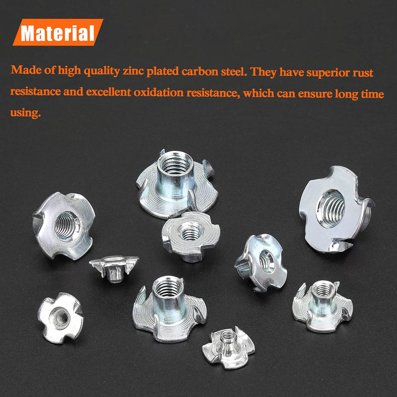 [Australia - AusPower] - 120 Pieces M3 M4 M5 M6 M8 T Nuts Four Claw Nuts Assortment Kit for Wood, Rock Climbing Holds, Cabinetry 