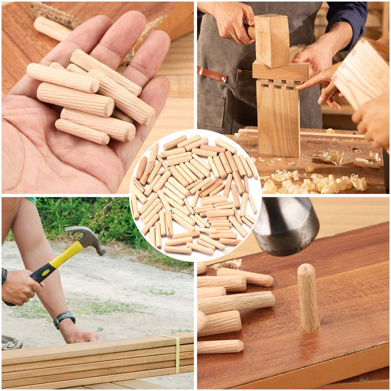 [Australia - AusPower] - 90 Pcs Wooden Dowel Pins, Straight Groove Wooden Dowel Pins with Beveled Ends Tapered, Easy Insertion, for Furniture Door Art Crafts Projects, M6 M8 M10 