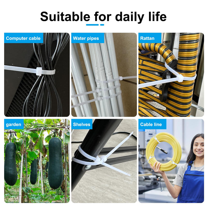 [Australia - AusPower] - White Zip Ties 12 Inch 100 Pack Clear Tensile Strength 50 lbs UV Resistant Industrial Cable Ties Self Locking Zipties Wire Ties Wrap Indoor Outdoor Use for Fence Garage Camping 12 inch 100pack 