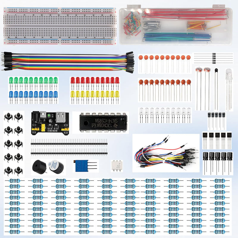 830 Hole Breadboard Kit, Starter Kit for Electronic Components Breadboard, LED Buzzer Resistance Transistor, Compatible with Arduino/Raspberry