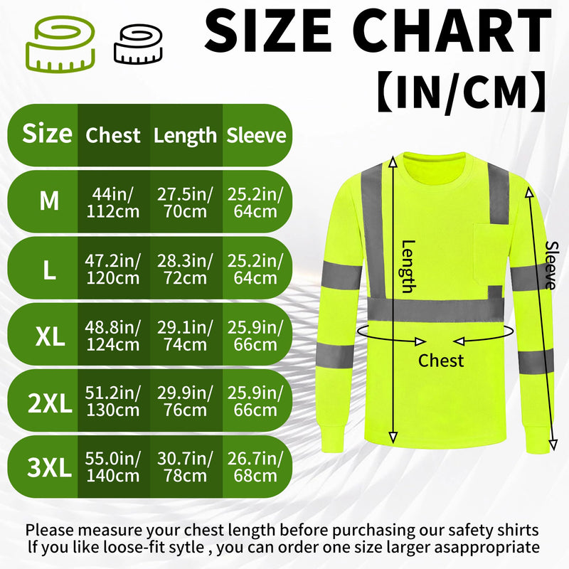 Safety Shirts for men High Visibility Long Sleeve Reflective Breathable Shirt for Work Warehouse Construction Yellow 1pc XX-Large